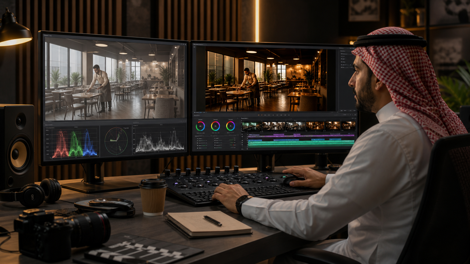 Professional GCC video editing workflow transforming raw footage into polished brand content